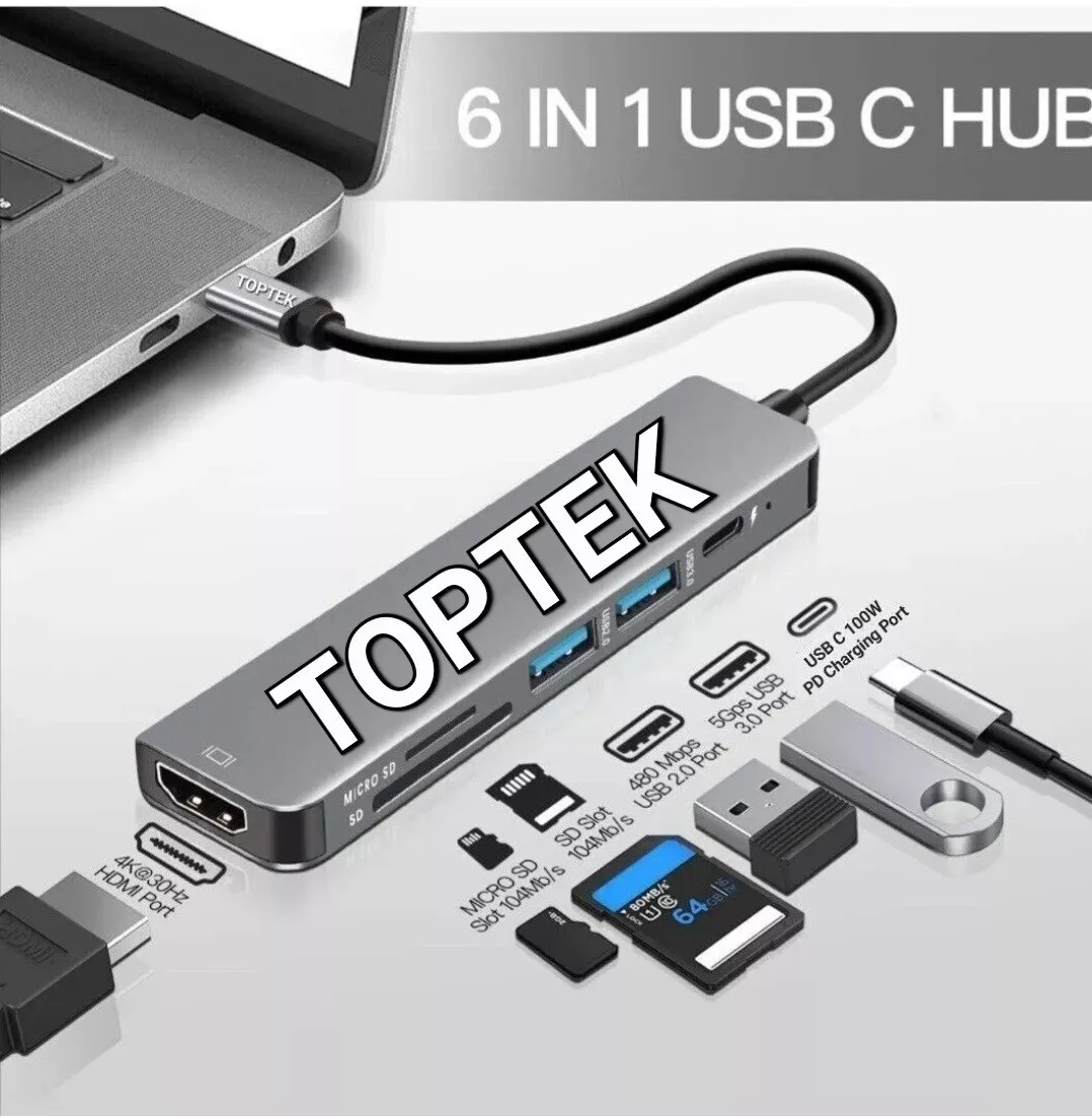6-in-1 USB Type-C to HDMI Hub with 4K support, USB 3.0, SD/microSD slots, and Type-C charging. Compact, plug-and-play design for MacBook, iMac, and iPad Pro. - Image 2