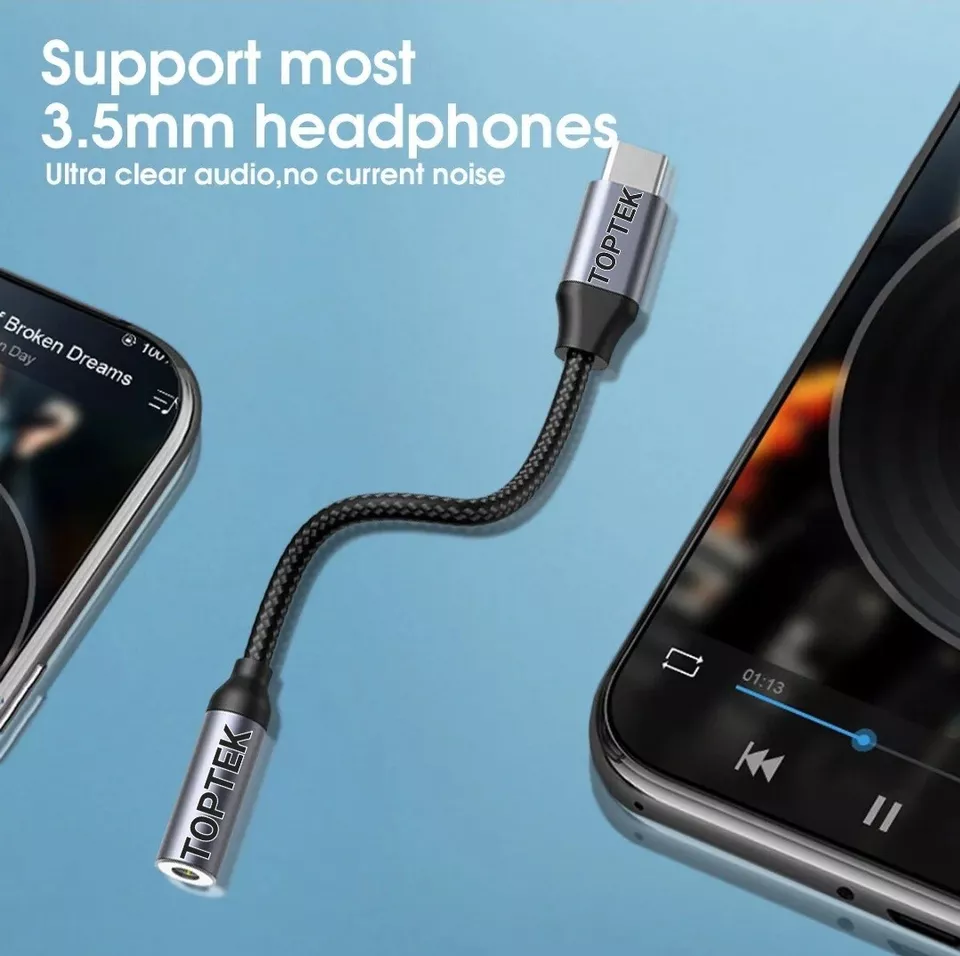 USB Type-C to 3.5mm headphone adapter for Samsung and iPhone smartphones, compact and durable design, ensuring seamless audio quality and compatibility with all devices.